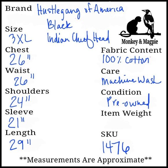 Hustle Gang Indian Head Native Americans Tribal Head Mens 3XL Black Tee Shirt 3X - Picture 9 of 9